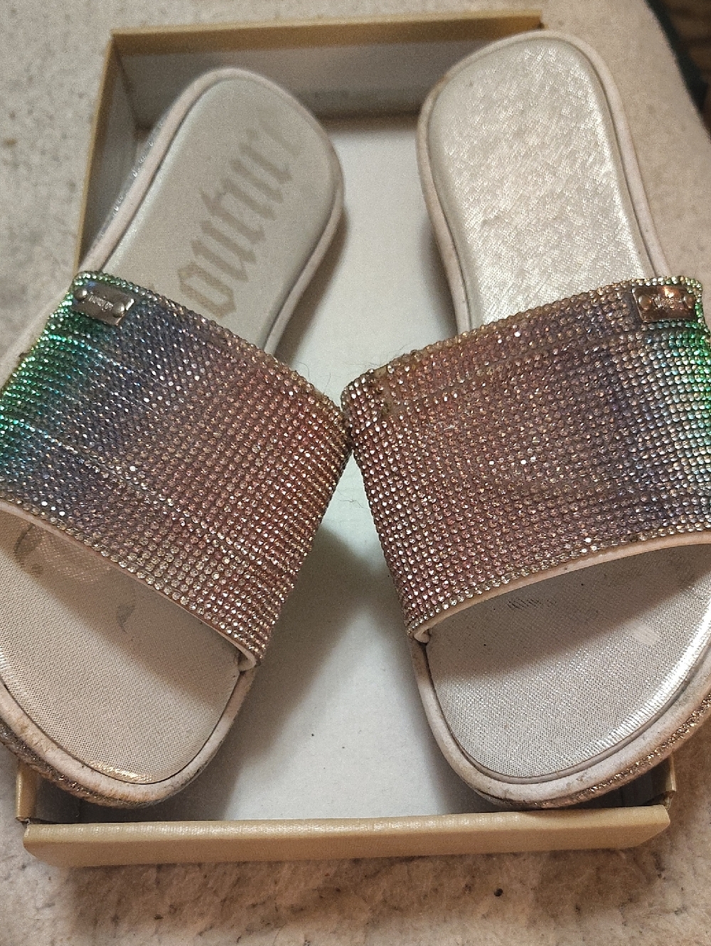 Juicy Couture Iridescent Crystal Slide Sandals - Multi